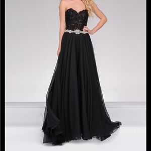 Size 12 Black Lace and Beaded Bodice Jovani  Strapless Prom Formal Dress